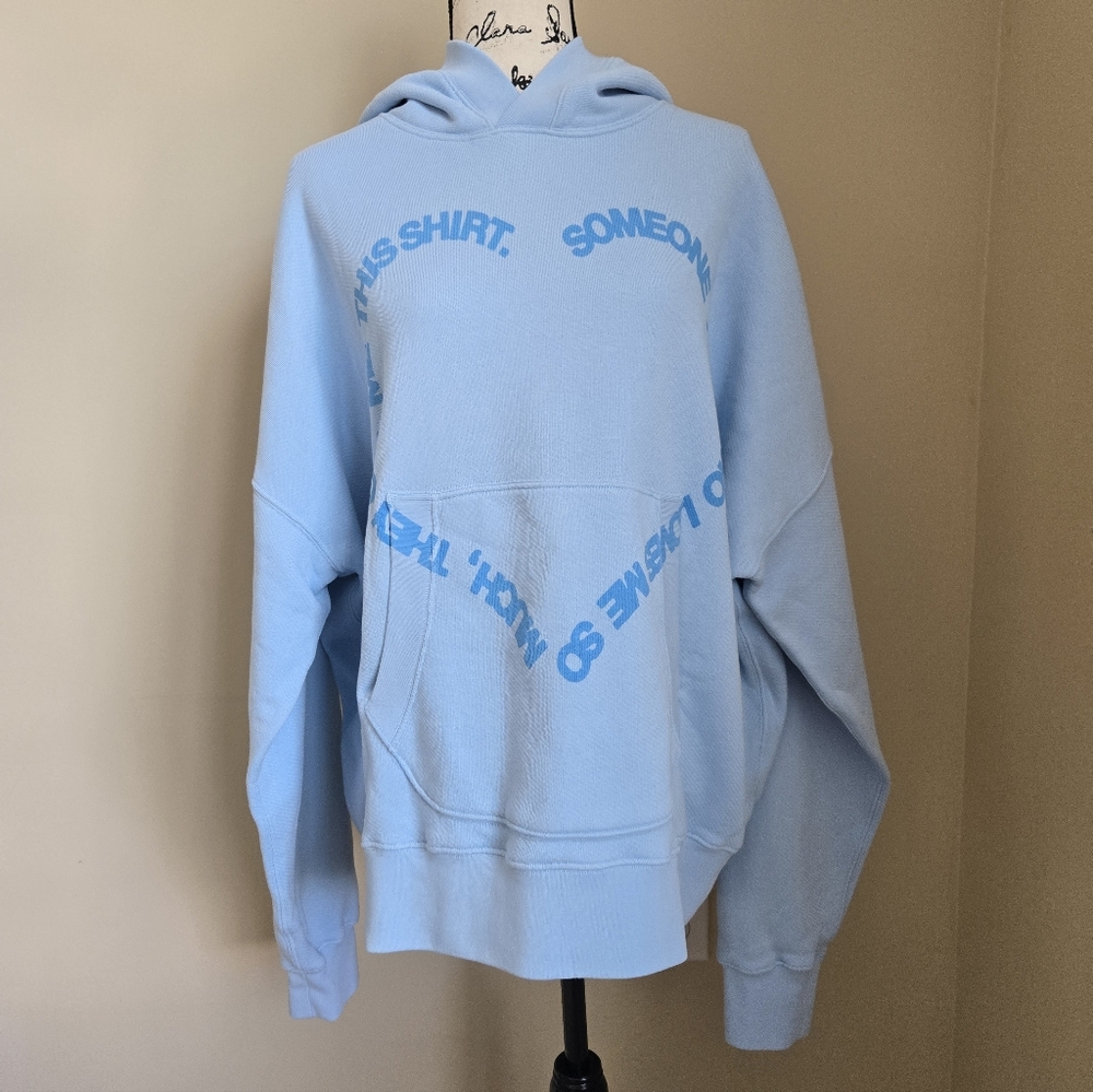 Le Pere Domo Heart Hoodie Mens L Blue Overaized Pullover